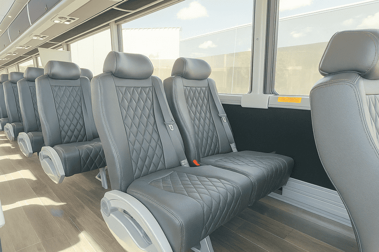 interior of West Palm Beach Minibus Company charter bus